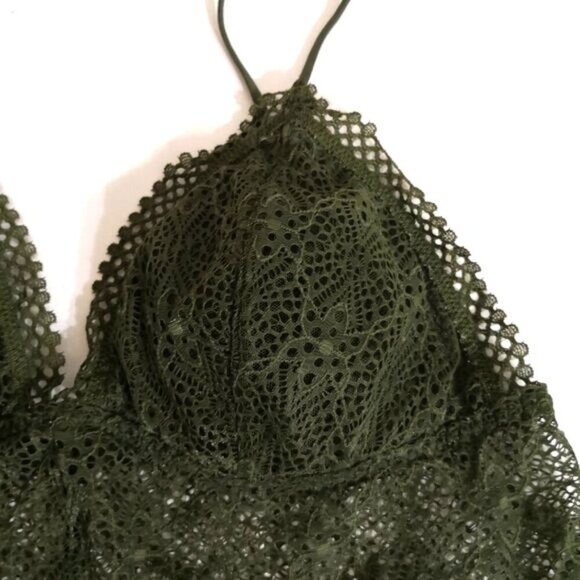 VICTORIA'S SECRET Embroidered Green Lace Lightly Padded Bralette Bra Size M - Picture 3 of 5